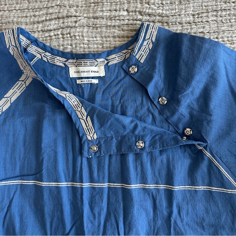 Isabel Marant Indigo Blue Embroidered Long-Sleeve Blouse - Picture 3 of 3